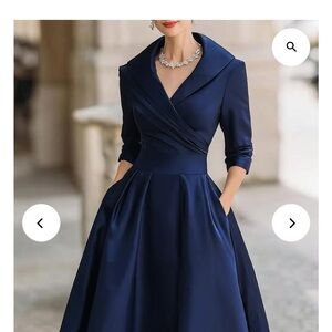 Vintage-Inspired Satin Midi Dress With Draped Collar